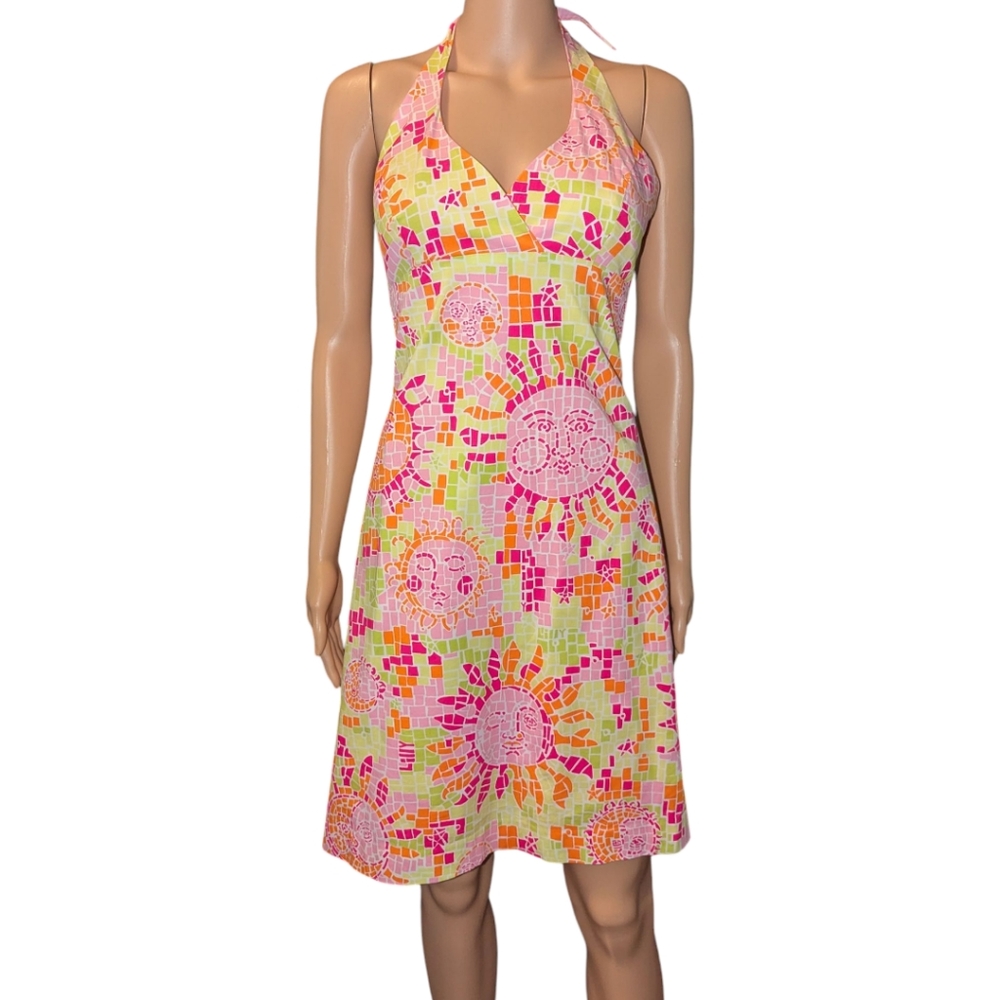 Rare Vintage Lilly Pulitzer Mosaic Sun Salute Halter Sundress, Size 2